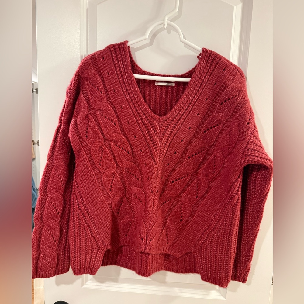 Anthropologie Wool Cable Knit Sweater in Red